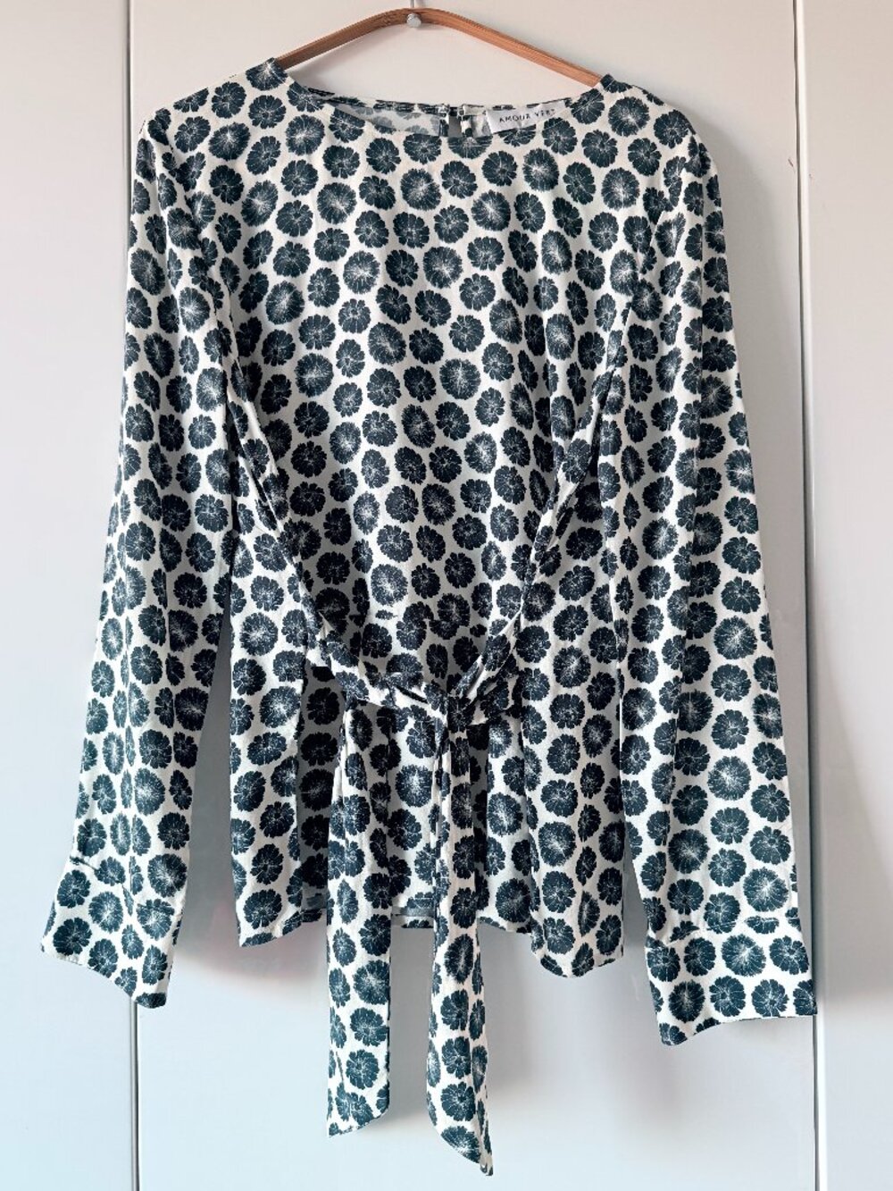 Amour Vert Navy Cream Floral Blouse | Tie Front | Long Sleeve